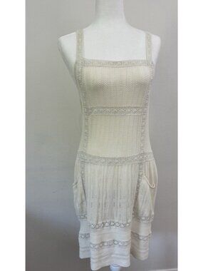 Zimmermann Cream Knit Lace Cotton Boho Ribbed Mini Knit Dress AU 8 US 4